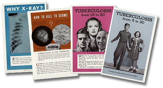 Four TB-prevention pamphlets published by the Canadian Lung Association in the 1940s